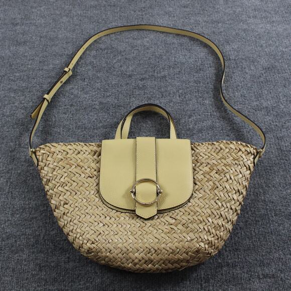 Claudie Pierlot Crossbody Shoulder Bag Woven Basket Leather Flap Cream Vacation - Picture 1 of 8